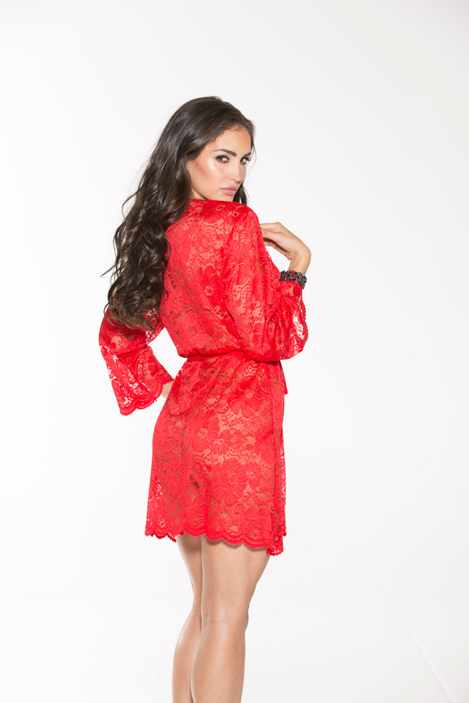 Beautiful Stretch Lace Robe With G-String – Soirty